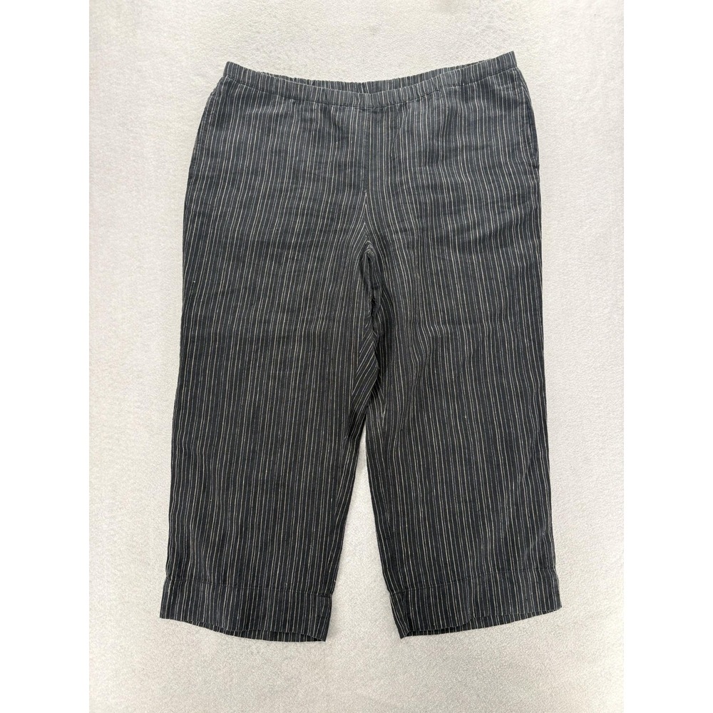 J. Jill Love Linen Crop Pants Womens XL Black Striped Pull On Relaxed Comfort
